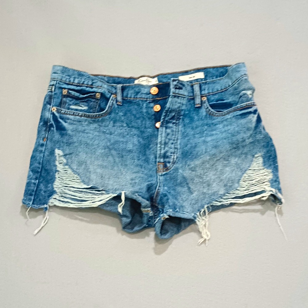 Jessica Simpson Hug Me Blue Denim Cut Off Shorts Distressed Frayed Hem 31
